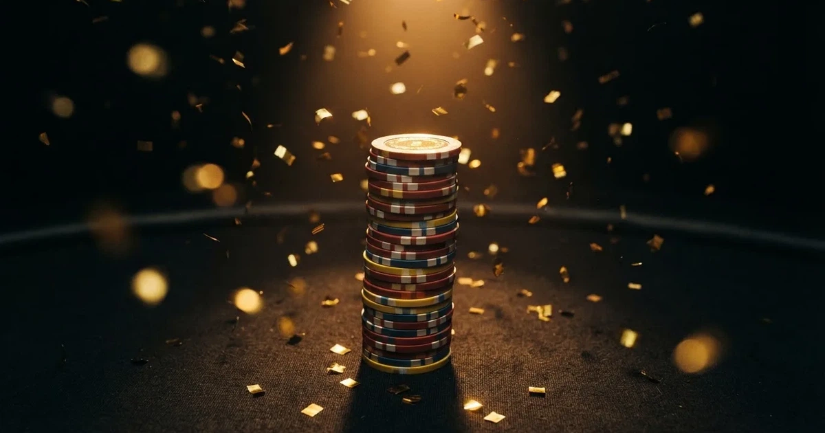 Kultainen konfetti putoaa pelimerkkien päälle mustalla pöydällä, valokeila osuu pinon huipulle — casino ilmaiskierros