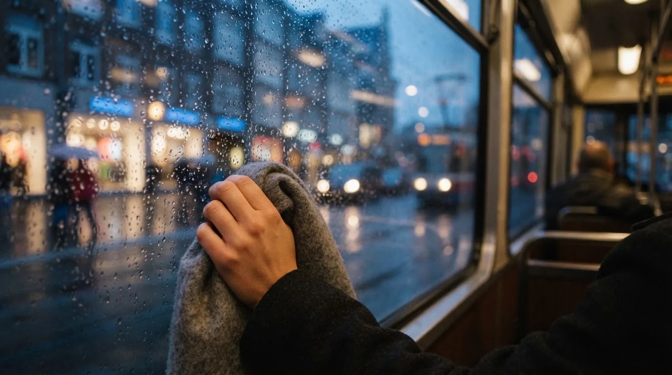 Sadepisaroita raitiovaunun ikkunassa, takana hämärtyvä katu ja kädessä pehmeä villahuivi — netti rahapeli suomessa